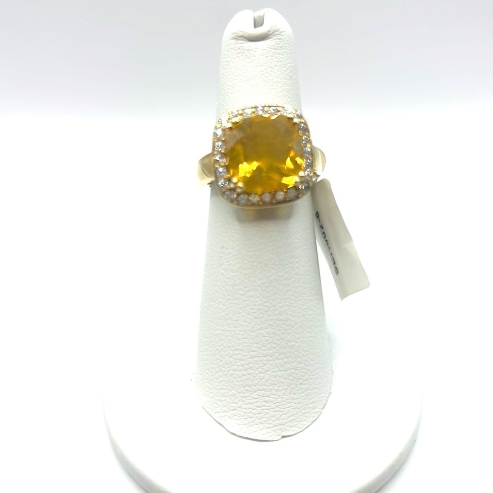 JTV Gold and Yellow Quartz Gemstone Halo Ring Size 6